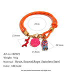 Orange rope fish charm bracelet with dimensions