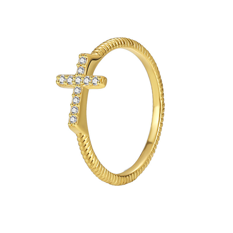 front view of gold plated cross ring