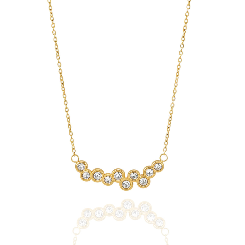 Fine chain necklace with curved stone arrangement on white