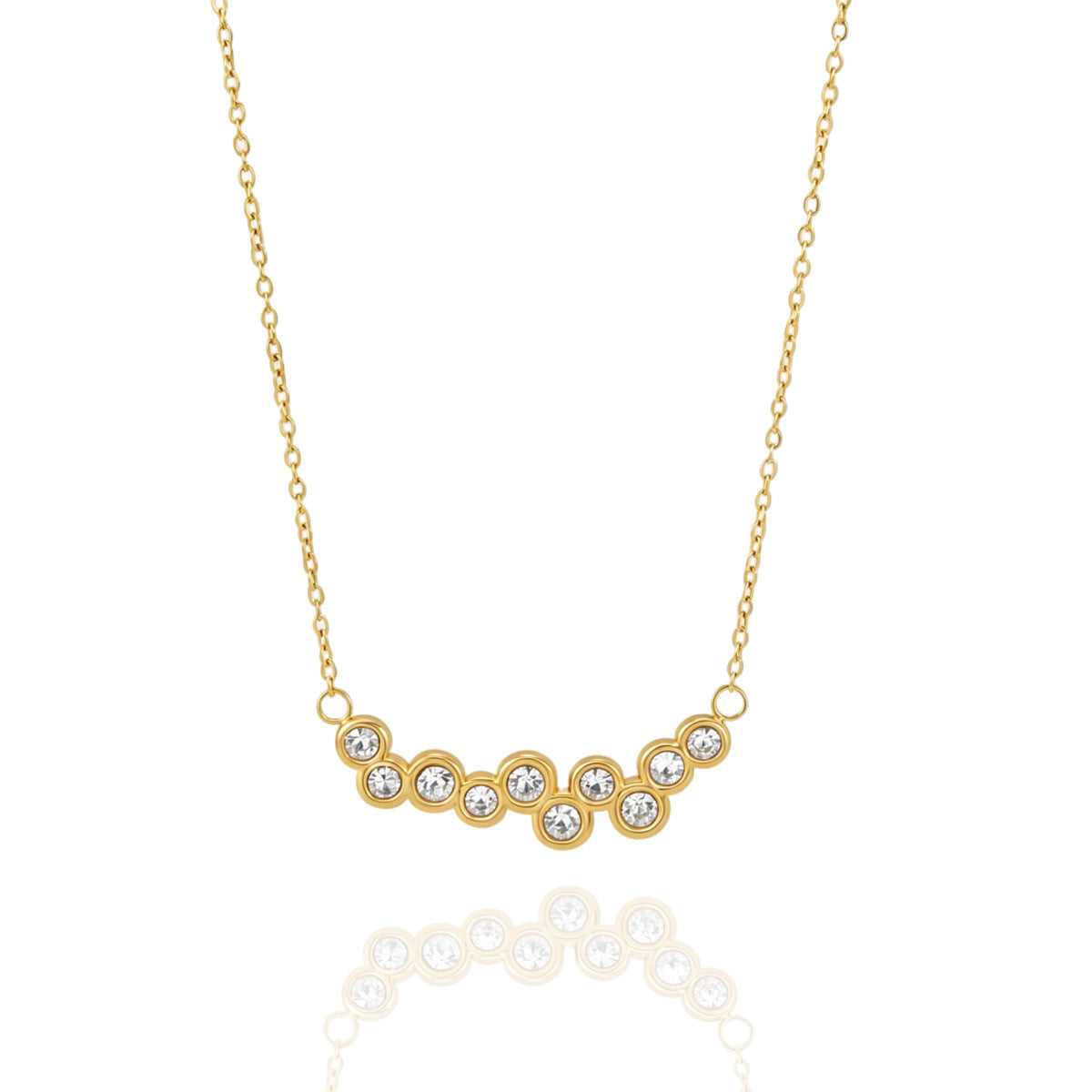 Fine chain necklace with curved stone arrangement on white