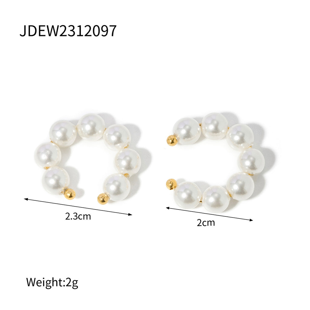 Gold-Tone Pearl-Look Floral Tassel Stainless Steel Earrings size and proportion reference