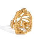Openwork rose stainless steel ring in front view