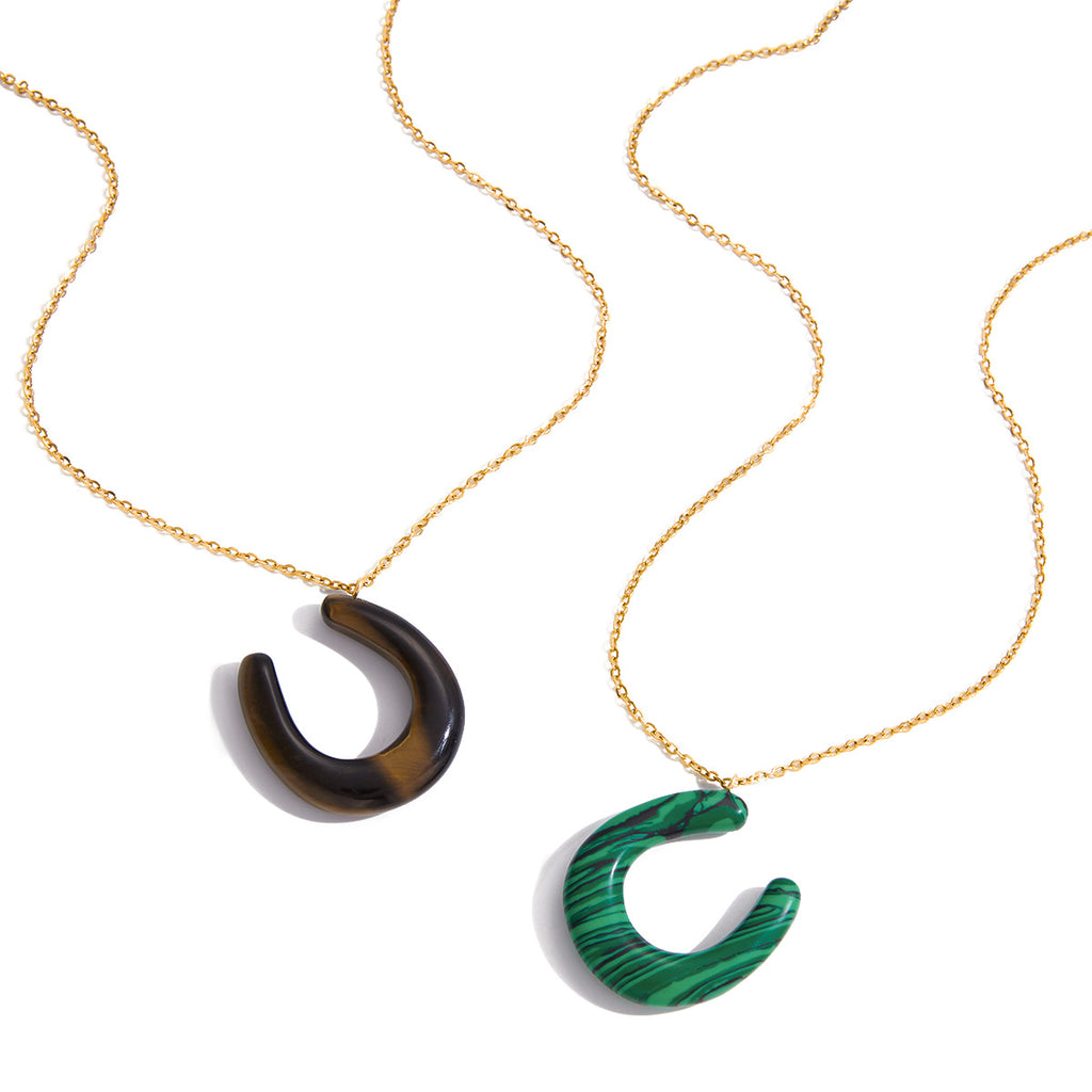 Colored Accent Stainless Steel Pendant Necklace Collection finish and shape detail