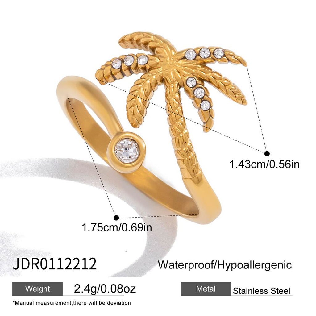 Open palm tree ring with round clear accent
