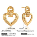 Two-Tone Open Heart Stainless Steel Drop Earrings — side profile of the linear studs