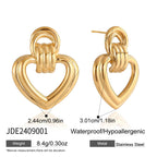 Two-Tone Open Heart Stainless Steel Drop Earrings — side profile of the linear studs