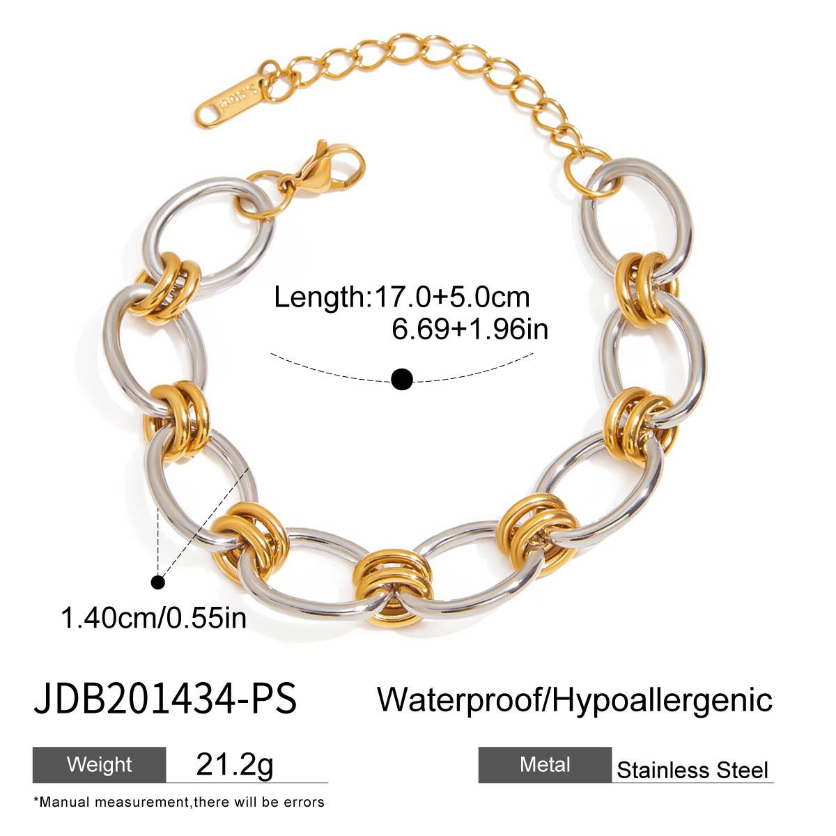 Silver-tone oval links joined by small gold-tone rings
