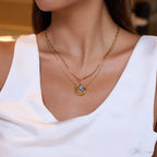 Gold Tone Blue Cabochon Stainless Steel Equestrian Necklaces — round blue cabochon necklace option