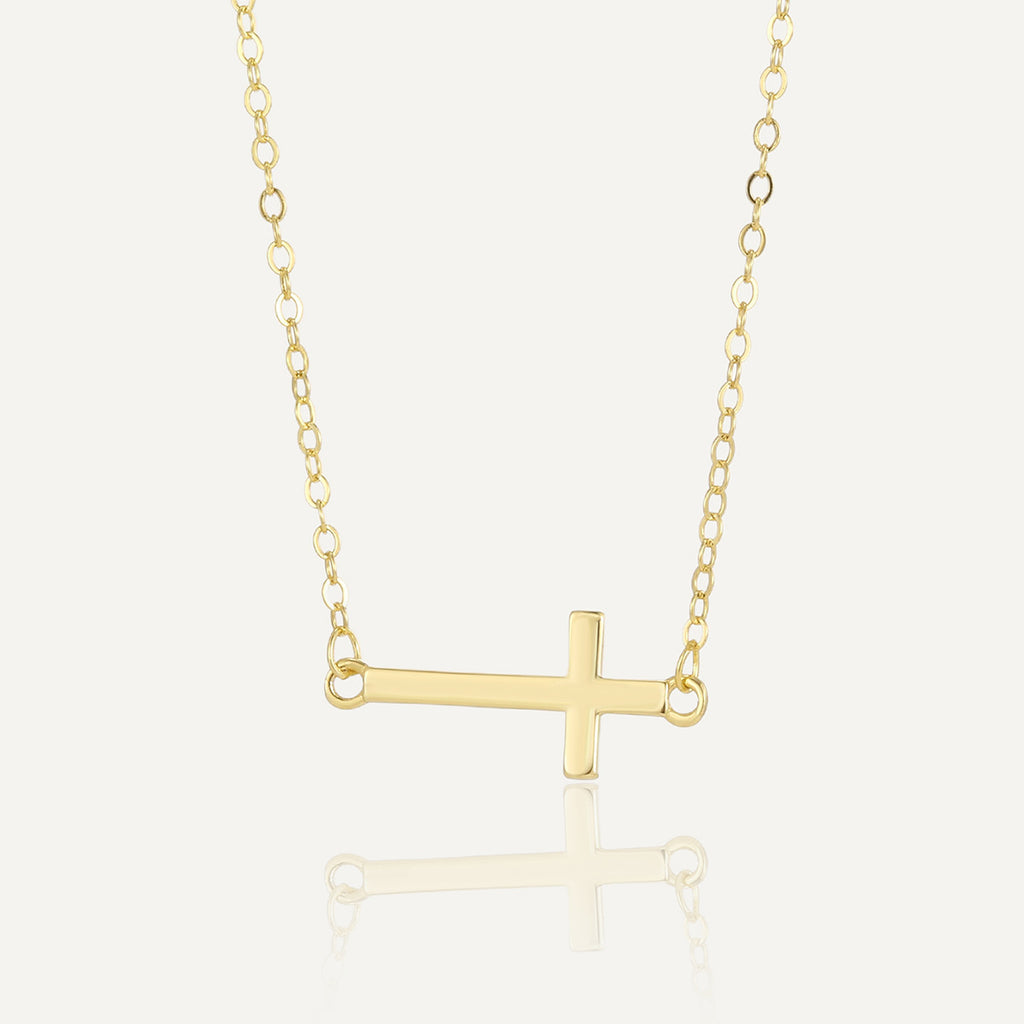 gold plated 925 sterling silver sideways cross necklace