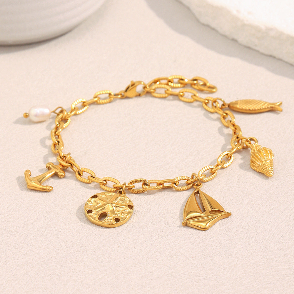 Gold plated 316L stainless steel coastal charm bracelet