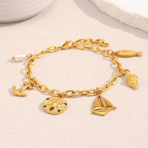 Gold plated 316L stainless steel coastal charm bracelet