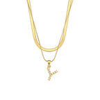 Imitation pearl letter Y pendant on layered stainless steel chains