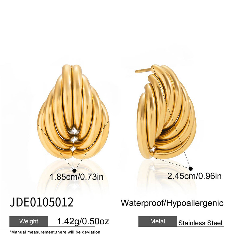 Wholesale Gold-Tone Stainless Steel Ribbed Teardrop Stud Earrings - finish detail