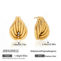 Wholesale Gold-Tone Stainless Steel Ribbed Teardrop Stud Earrings - finish detail