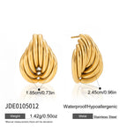 Wholesale Gold-Tone Stainless Steel Ribbed Teardrop Stud Earrings - finish detail