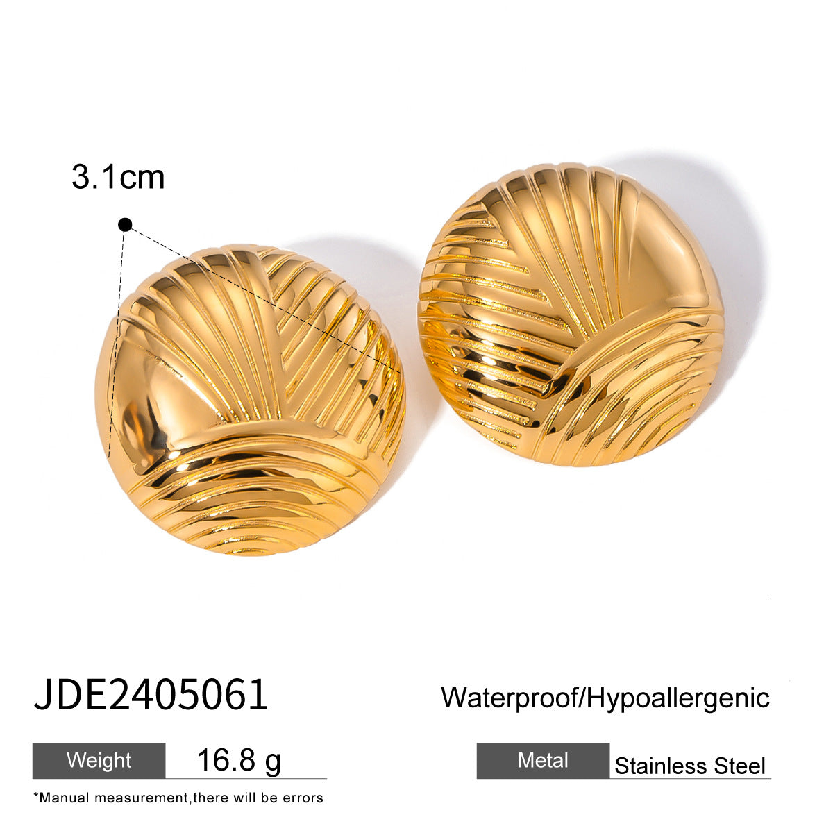 Ribbed Dome Stainless Steel Stud Earrings in Three Finishes – product view 5