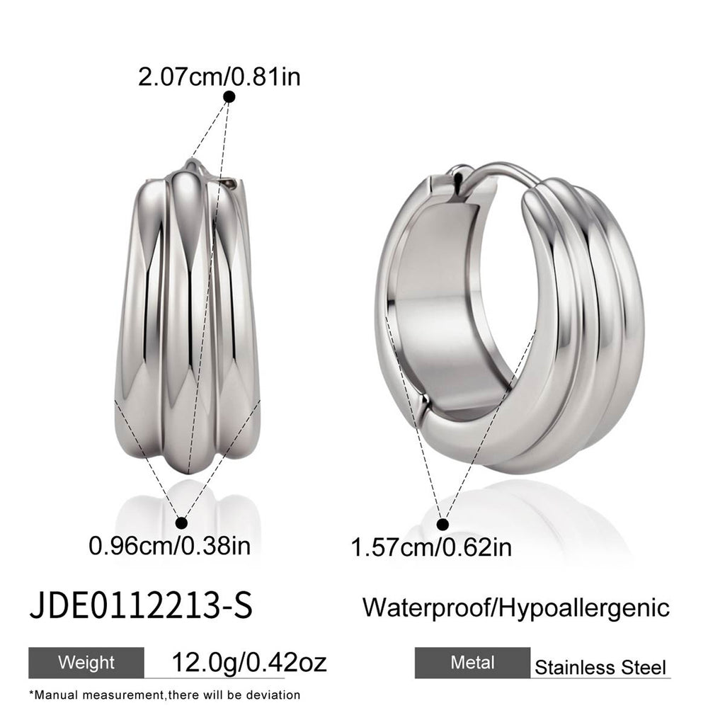 dimensions of the silver-finish stainless steel triple-ridge hoops