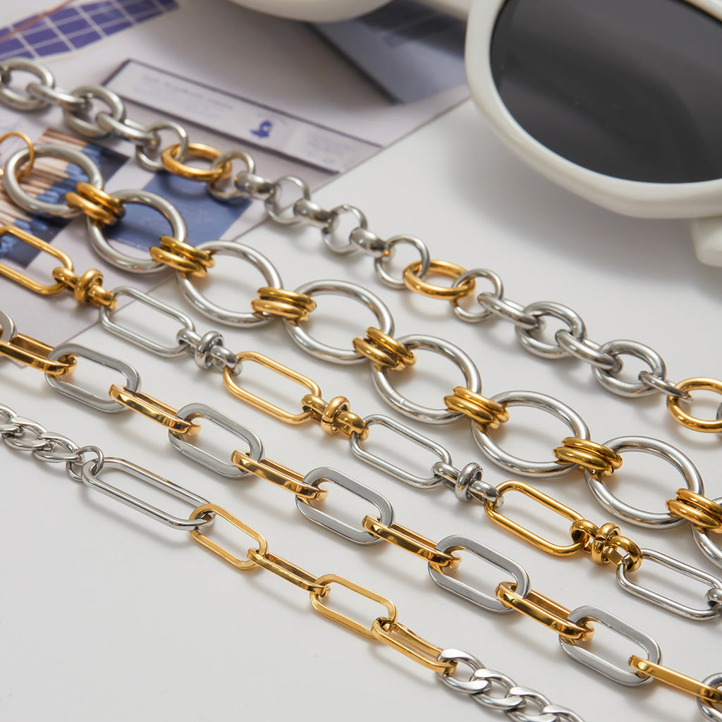 Two-Tone Stainless Steel Chain Bracelet Collection – flat-lay view