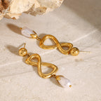 Gold-Tone Pearl-Look Infinity Stainless Steel Drop Earrings on-model view