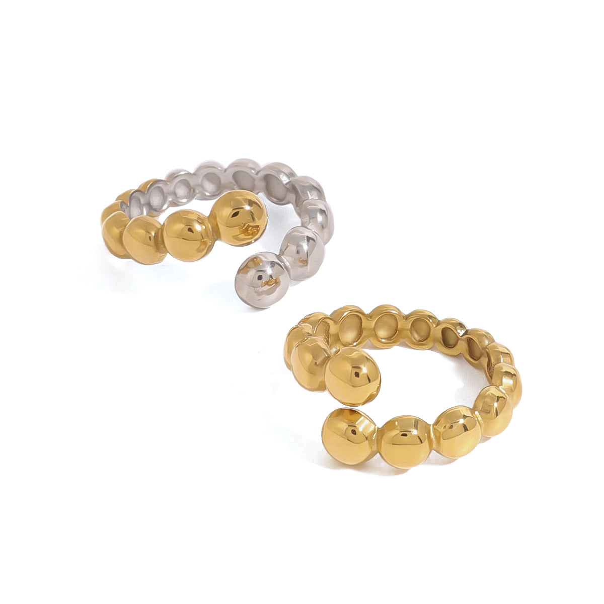 Stainless Steel Bead Open Ring Collection in Mixed Finishes finish and shape detail