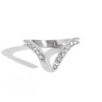 V-shaped clear-accent ring on white