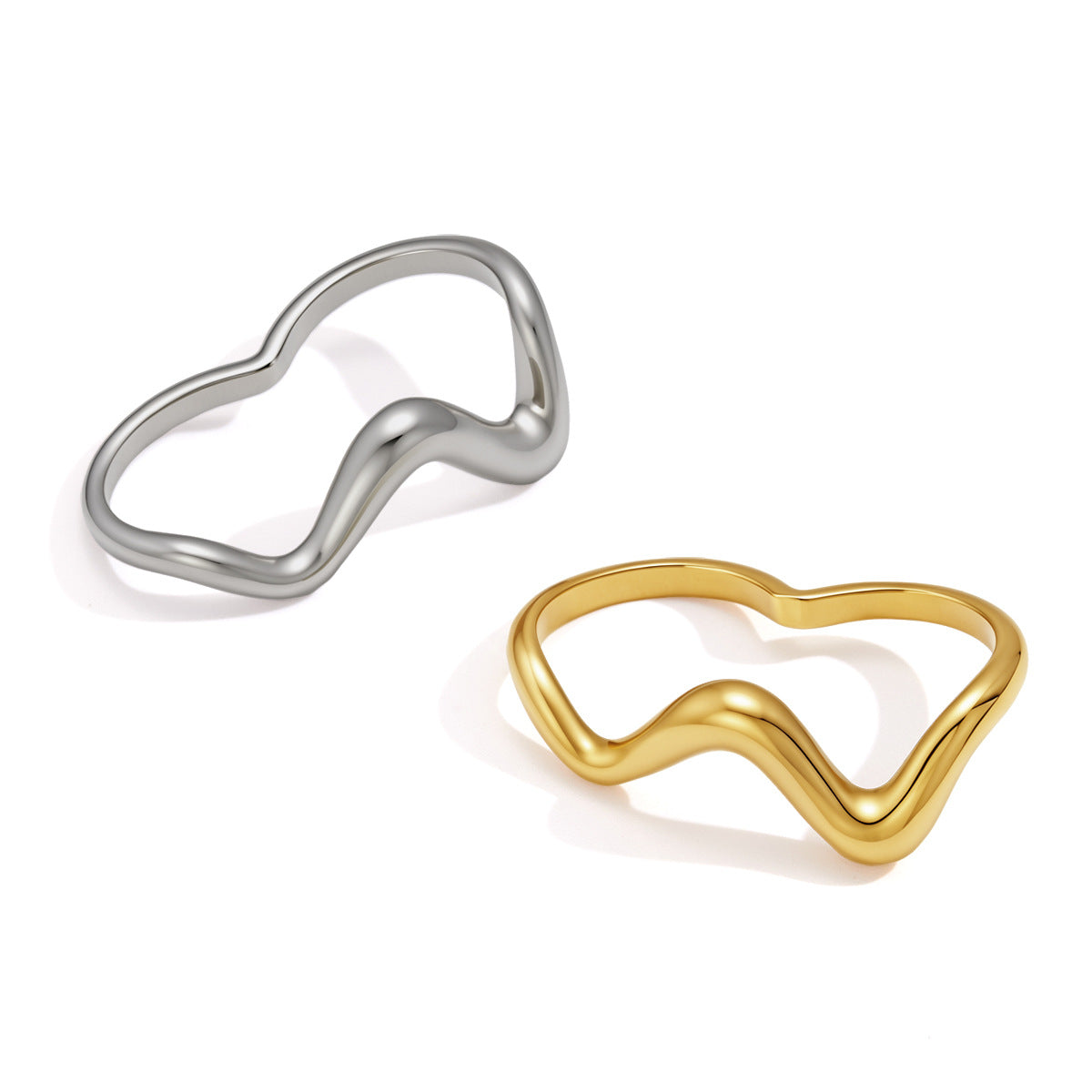 Double-finger ring outline in gold and silver tones