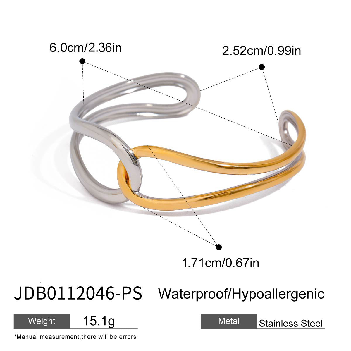 Two-Tone Stainless Steel Open Cuff Bracelet Collection — additional style