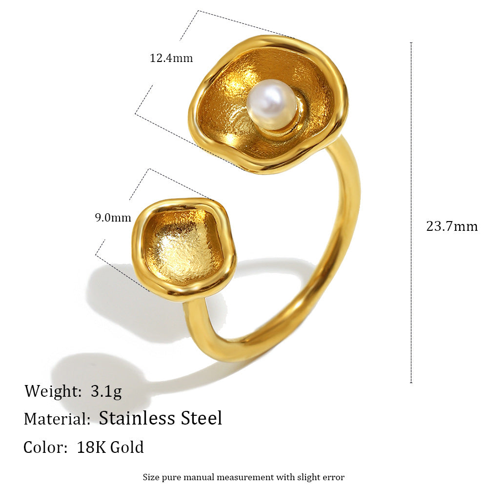 shell pearl open ring with dimensions and listed 3.1 g weight