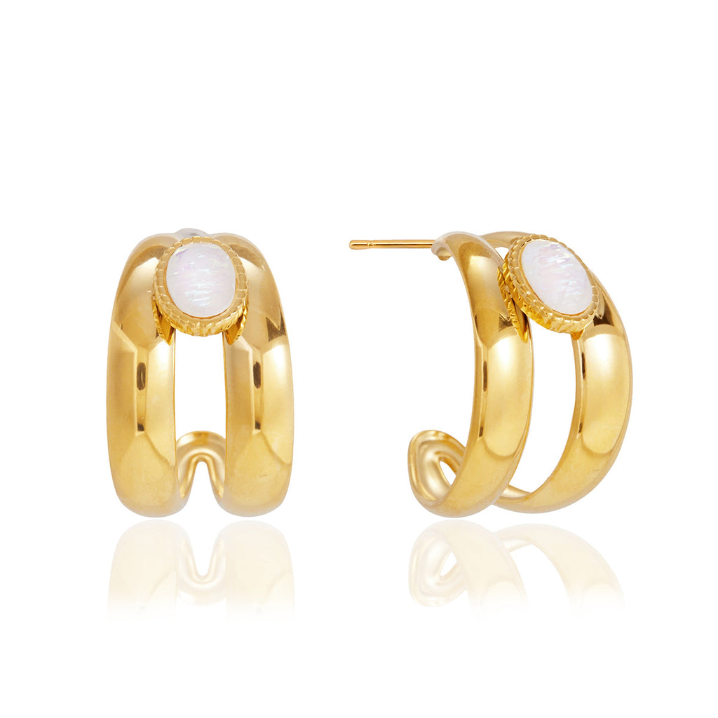Front and side views of inlay accent double hoops