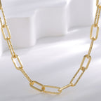 close front view of polished rectangular links and textured chain segments