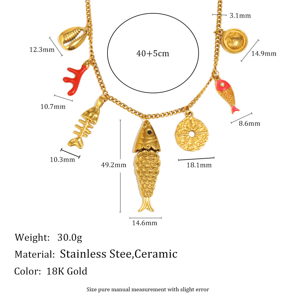 Ocean charm necklace with chain length, charm sizes and weight