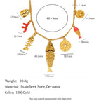 Ocean charm necklace with chain length, charm sizes and weight
