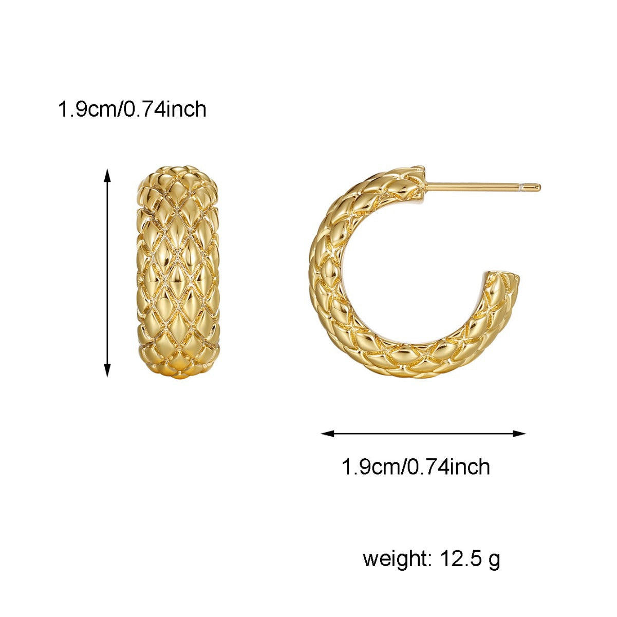 19 mm woven lattice hoop earring dimensions and weight