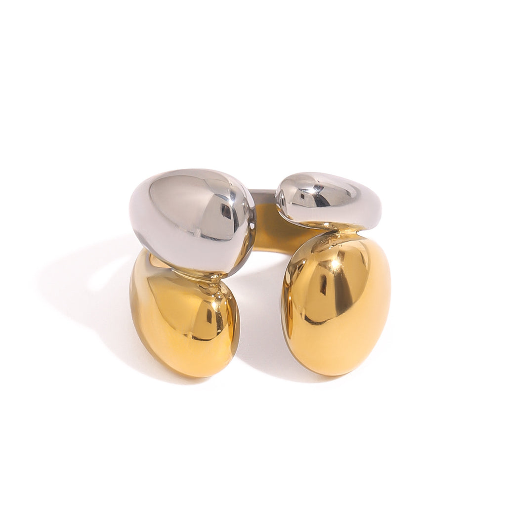 Two-Tone Stainless Steel Double-Dome Open Ring — alternate angle