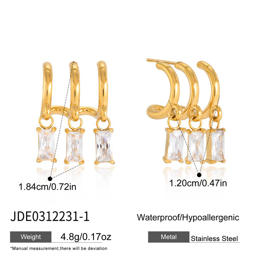 Gold-tone rectangular-drop earring front and side dimensions