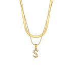 Imitation pearl letter S pendant on layered stainless steel chains