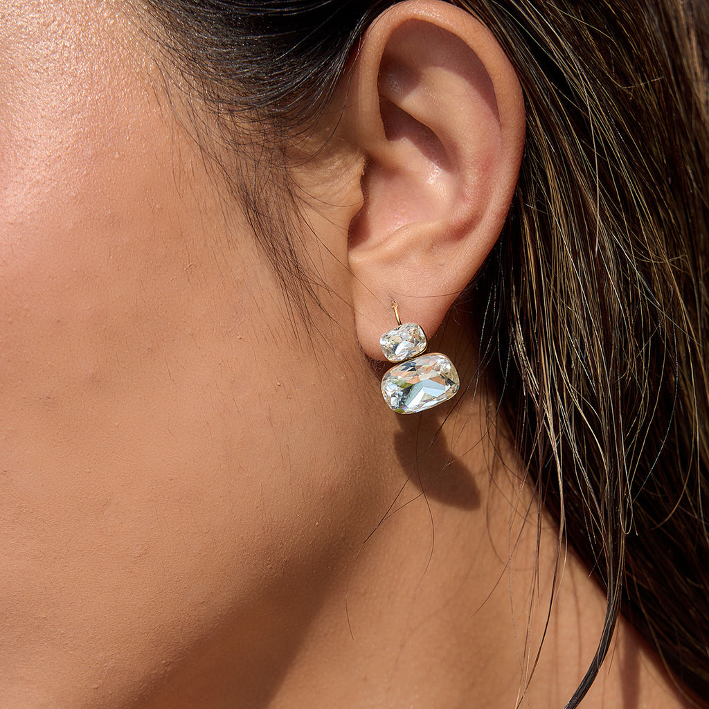Clear two-stone earring shown in profile
