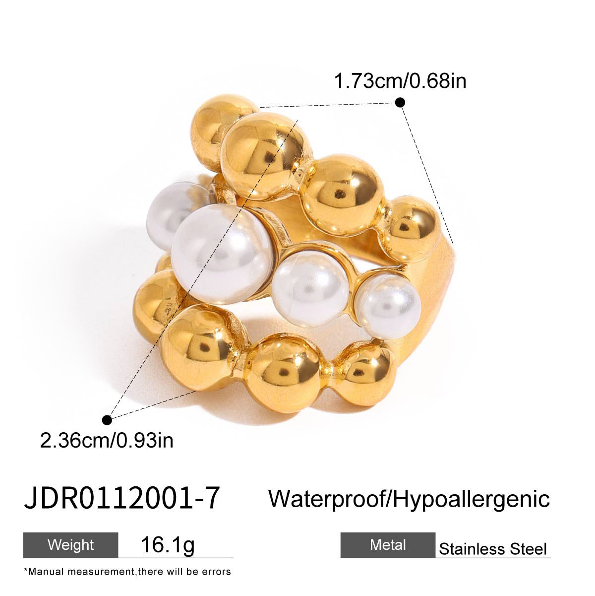 Bead ring showing approximate face dimensions