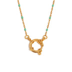 Gold Plated Stainless Steel Multicolor Bead Circle Pendant Necklace — clasp detail