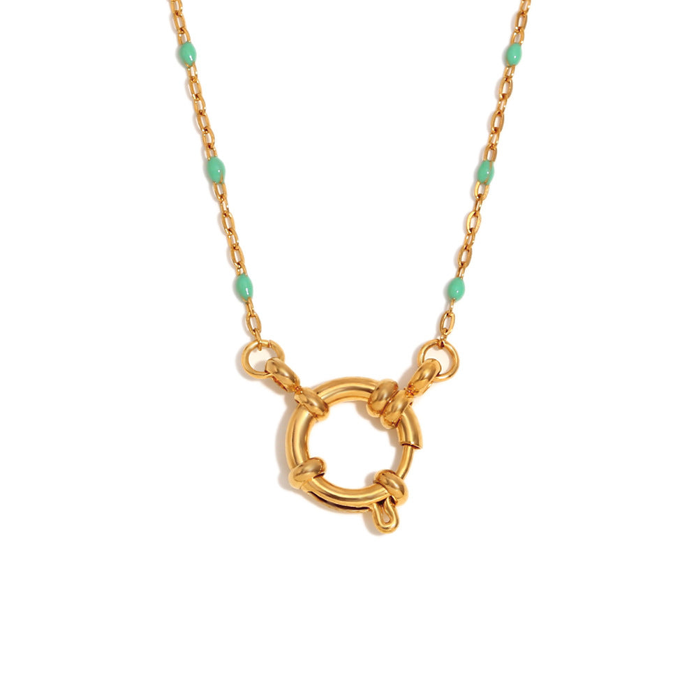 Gold Plated Stainless Steel Multicolor Bead Circle Pendant Necklace — clasp detail