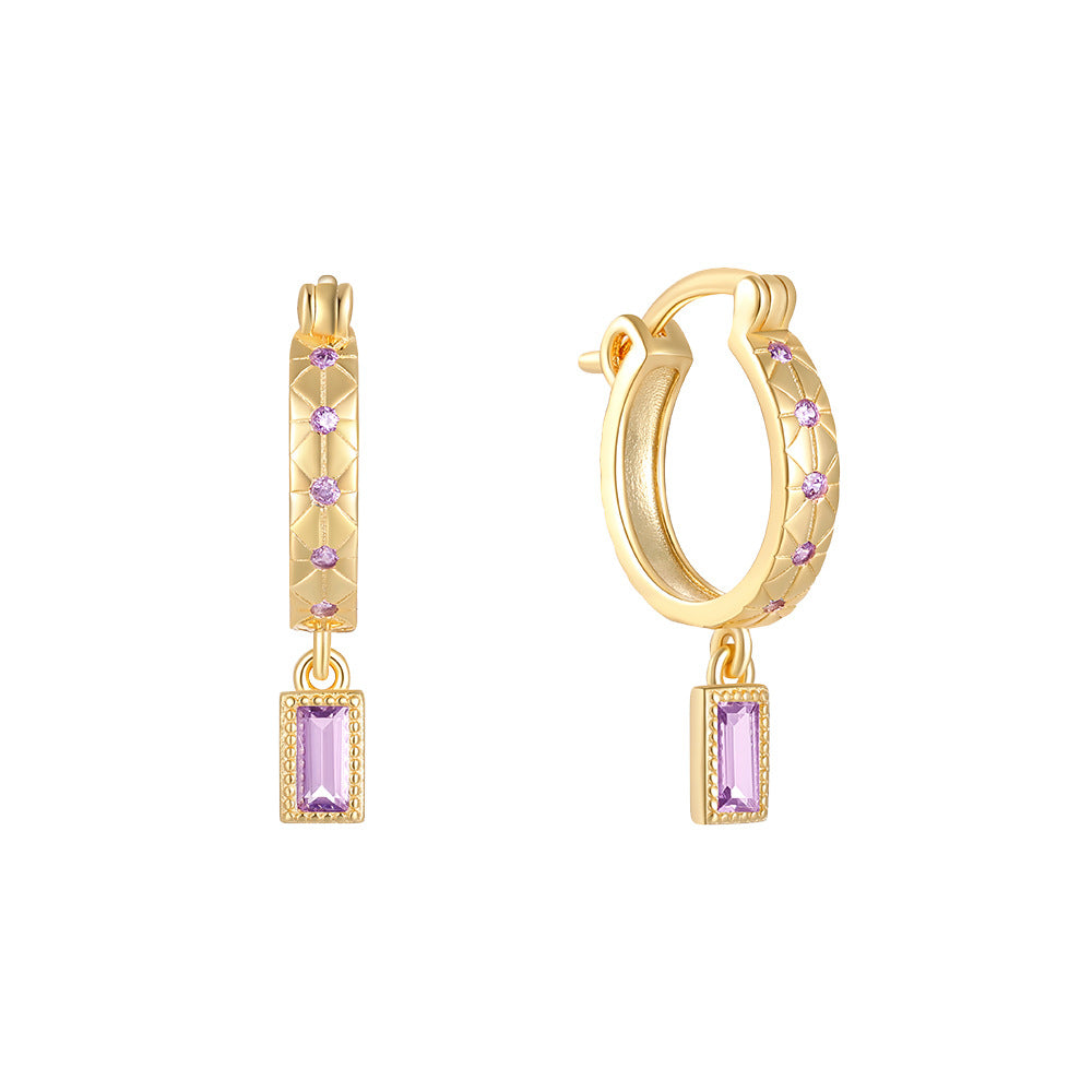 gold plated 925 sterling silver baguette zirconia drop hoop earrings — product image 5 of 11
