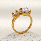 rear view of the gold plated double imitation pearl ring