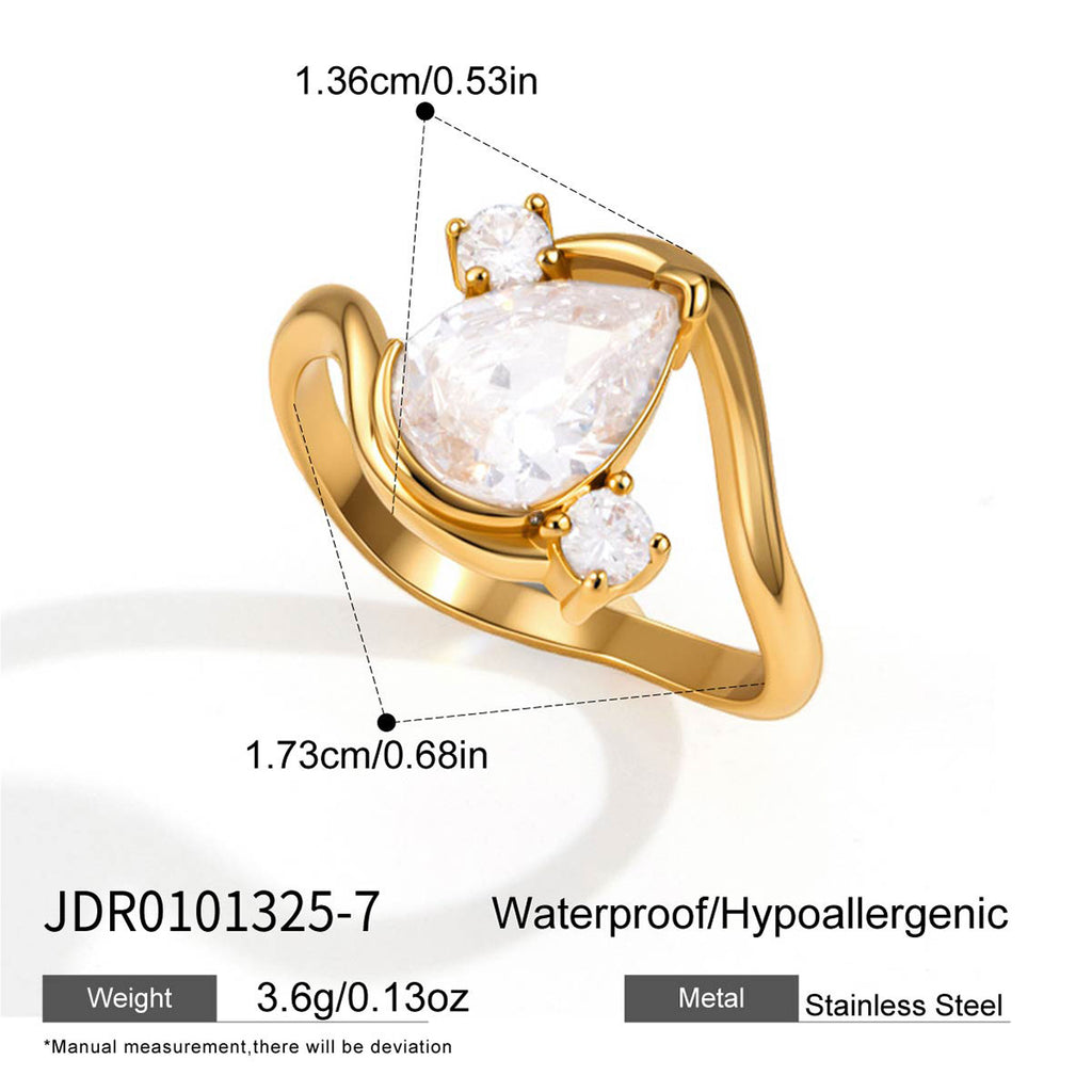 Gold-tone stainless steel ring with curved open sides