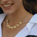 Gold-Tone Pearl-Look Stainless Steel Necklace and Bracelet Collection styled product view