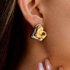 Wholesale Gold-Tone Stainless Steel Floral Stud Earring Collection - front view