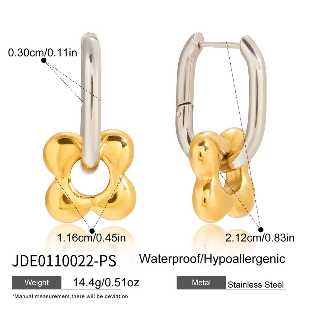 Two-Tone Floral Charm Stainless Steel Huggie Earrings — worn scale and material reference