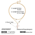 Two-layer necklace with a pale tail-shaped pendant and separate chain length diagrams