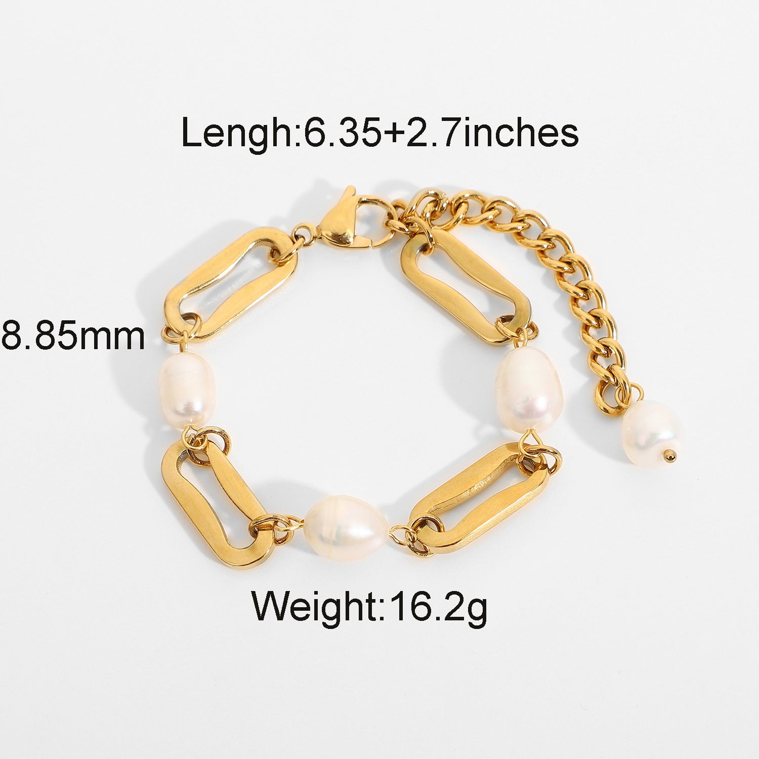freshwater pearl link bracelet dimensions and 16.2 g listed weight