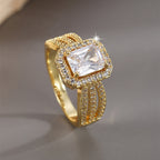 angled view of the square halo cocktail ring and split shoulders