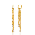 Gold tone link earrings with rectangular clear accents